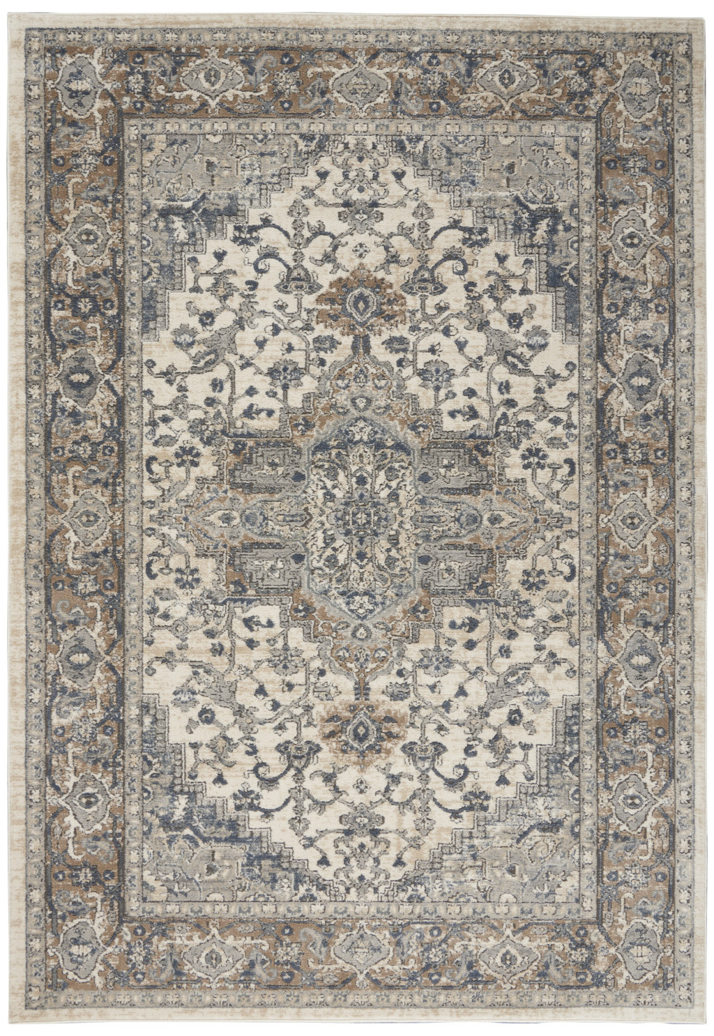 4" X 6" Ivory And Grey Oriental Power Loom Non Skid Area Rug