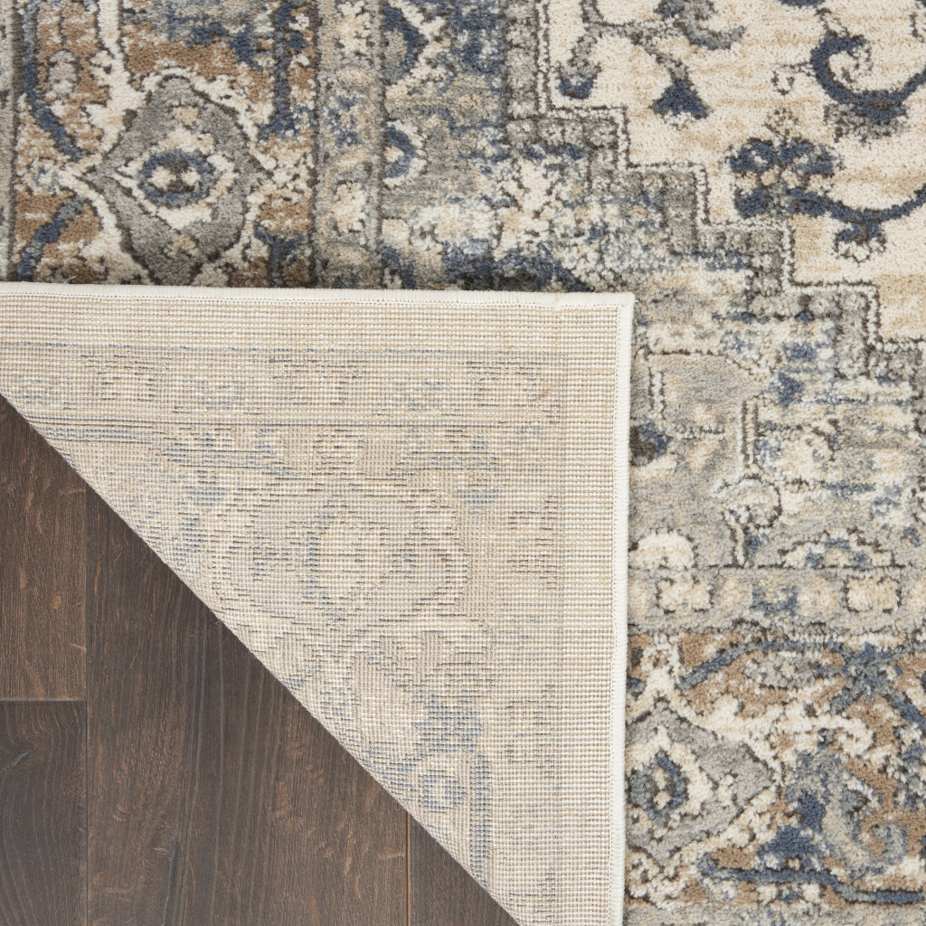 4" X 6" Ivory And Grey Oriental Power Loom Non Skid Area Rug
