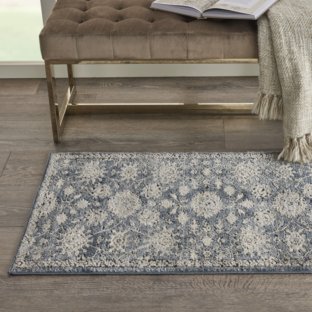 2" X 4" Blue And Beige Oriental Non Skid Area Rug