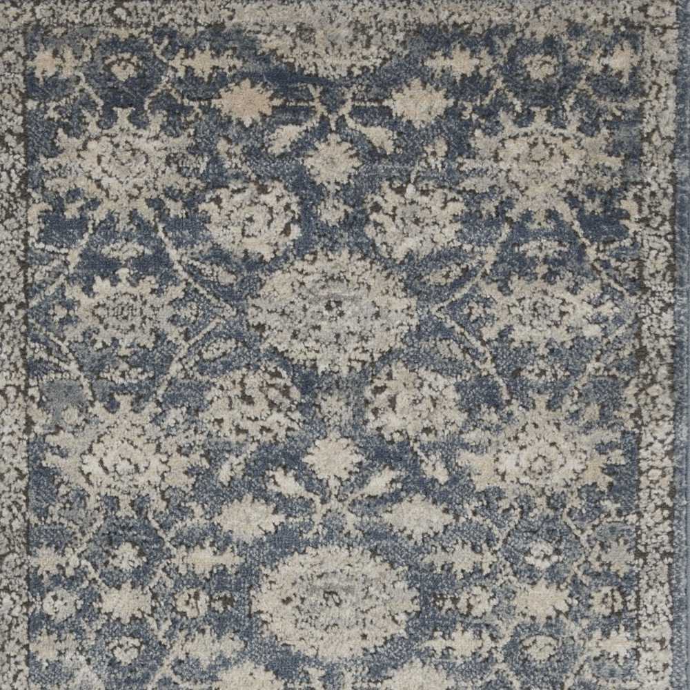 2" X 4" Blue And Beige Oriental Non Skid Area Rug