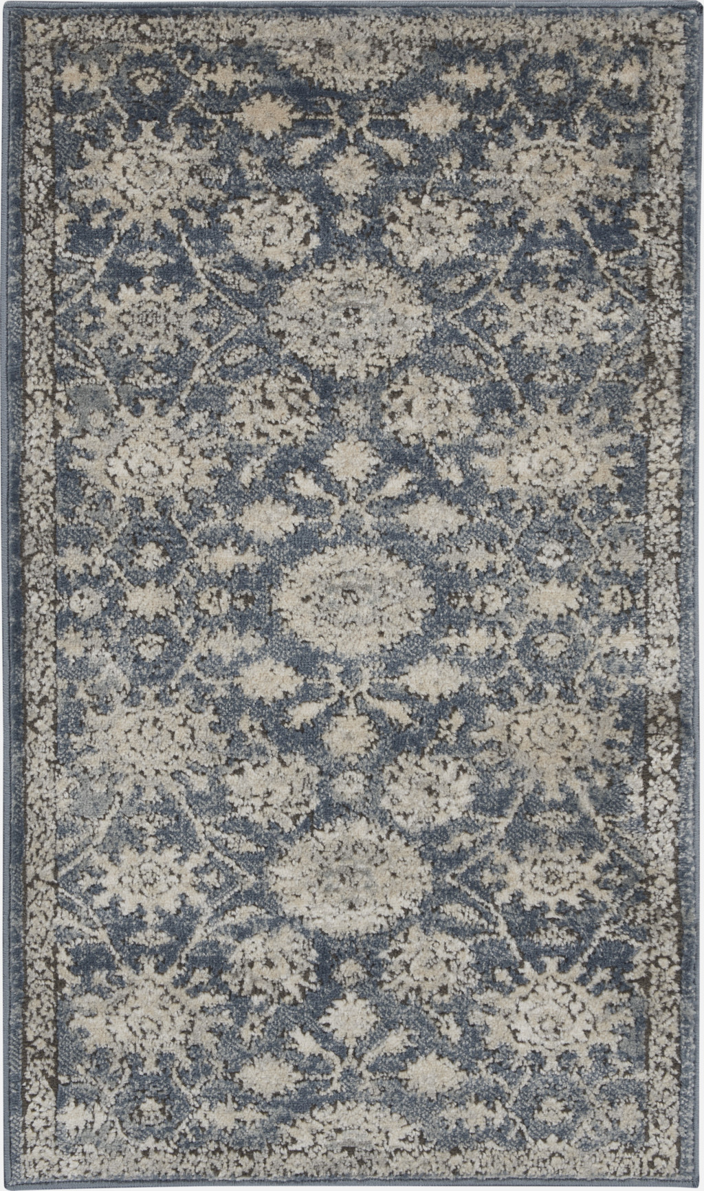 2" X 4" Blue And Beige Oriental Non Skid Area Rug