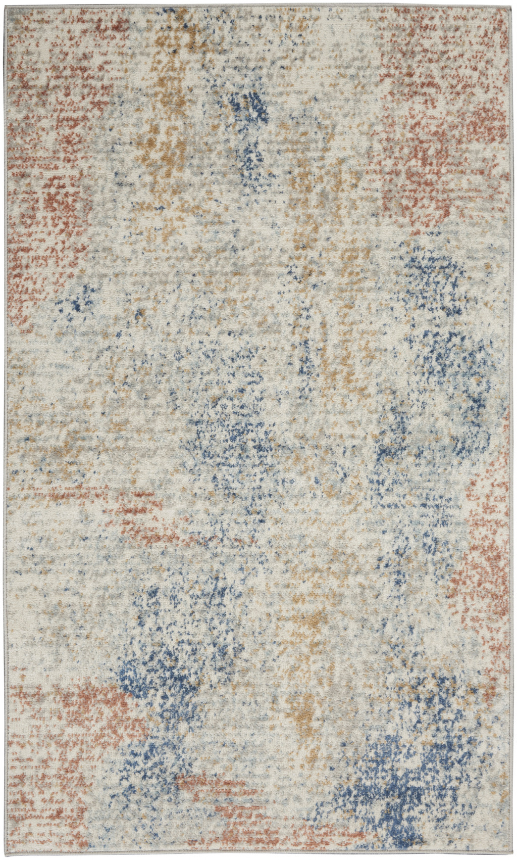 3" X 5" Ivory Abstract Power Loom Distressed Non Skid Area Rug