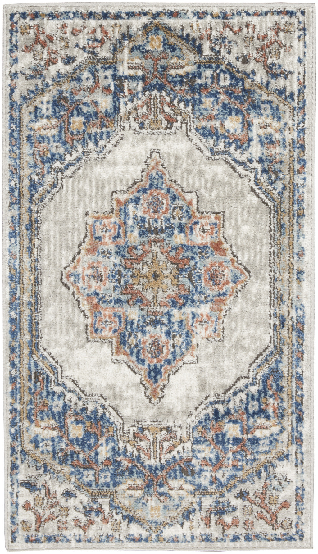 2" X 4" Blue And Grey Oriental Power Loom Non Skid Area Rug