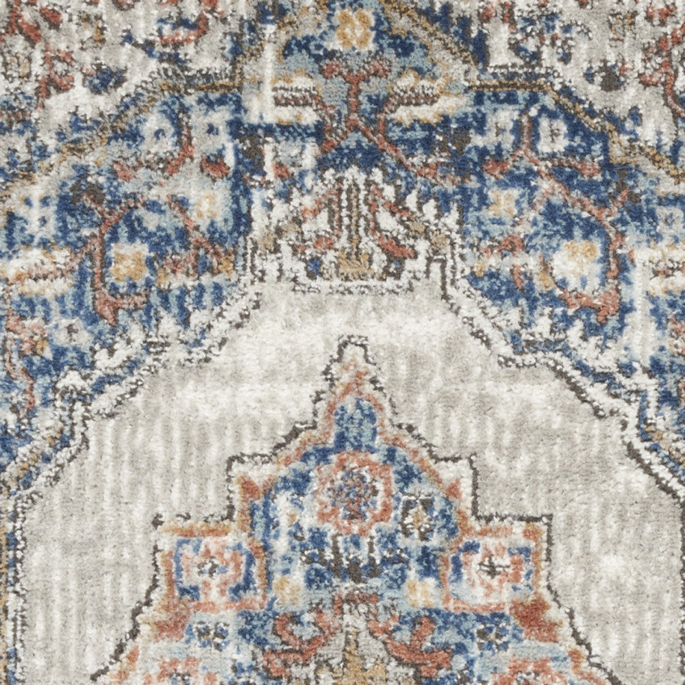 2" X 4" Blue And Grey Oriental Power Loom Non Skid Area Rug