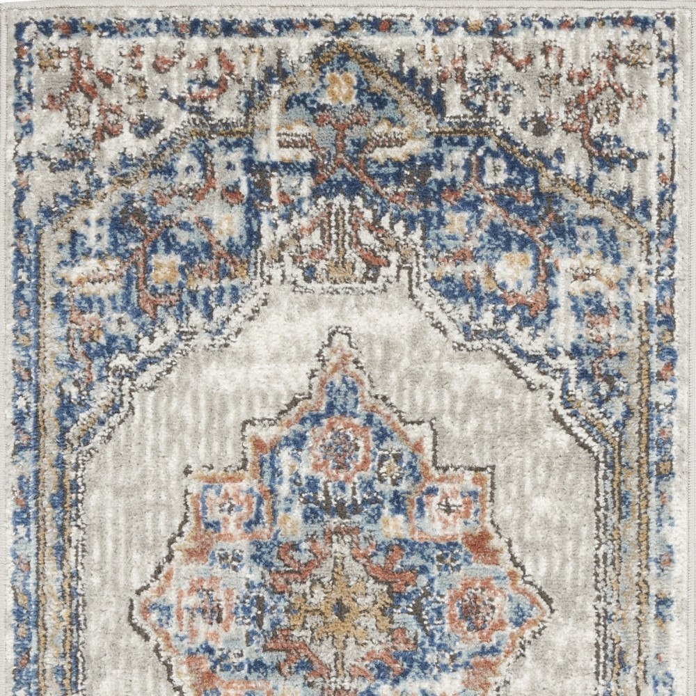 2" X 4" Blue And Grey Oriental Power Loom Non Skid Area Rug