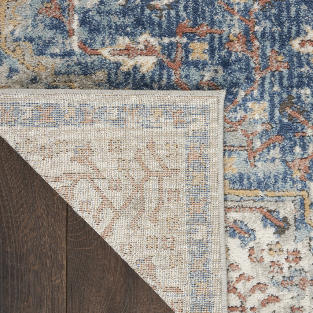 2" X 8" Blue And Grey Oriental Power Loom Non Skid Runner Rug