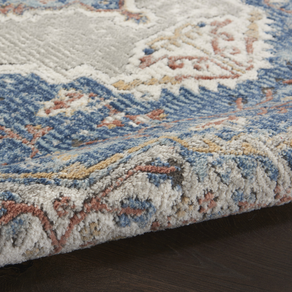 2" X 8" Blue And Grey Oriental Power Loom Non Skid Runner Rug