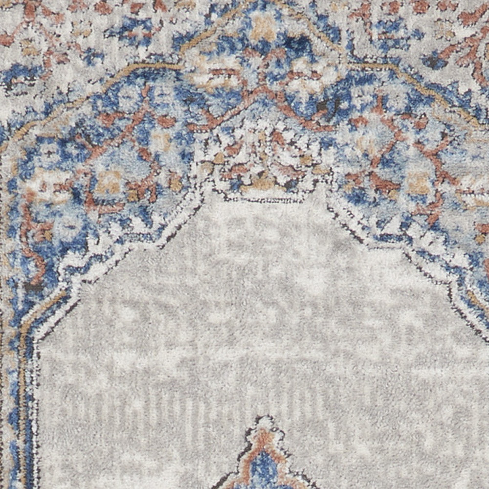 2" X 8" Blue And Grey Oriental Power Loom Non Skid Runner Rug