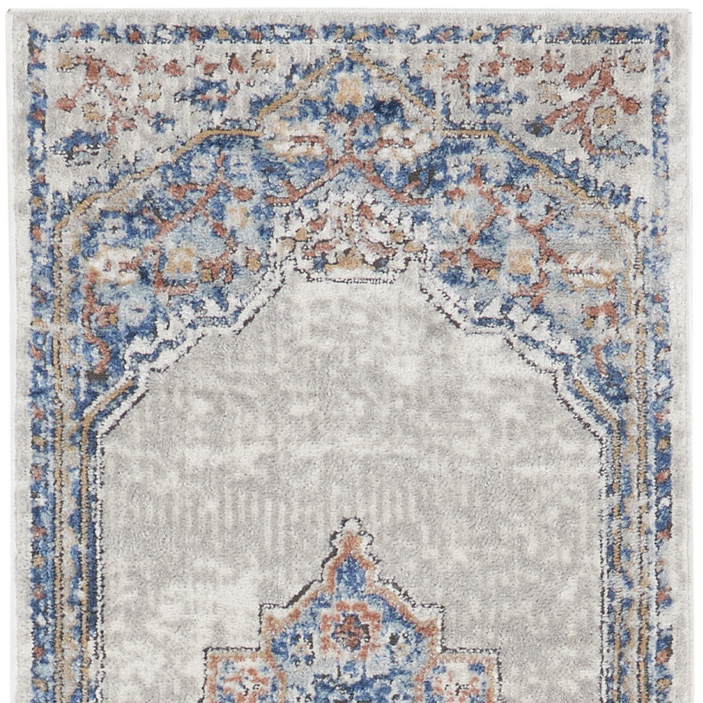 2" X 8" Blue And Grey Oriental Power Loom Non Skid Runner Rug