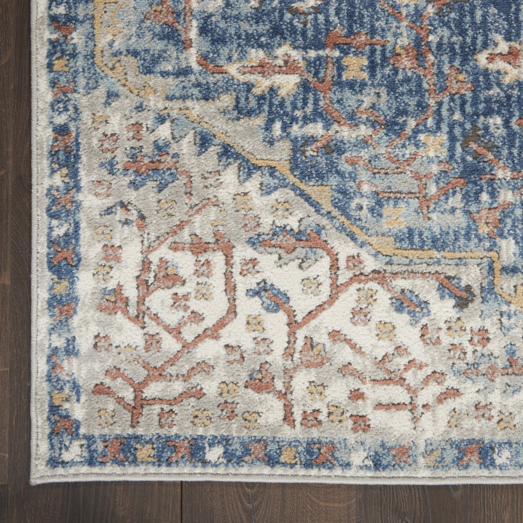 2" X 8" Blue And Grey Oriental Power Loom Non Skid Runner Rug