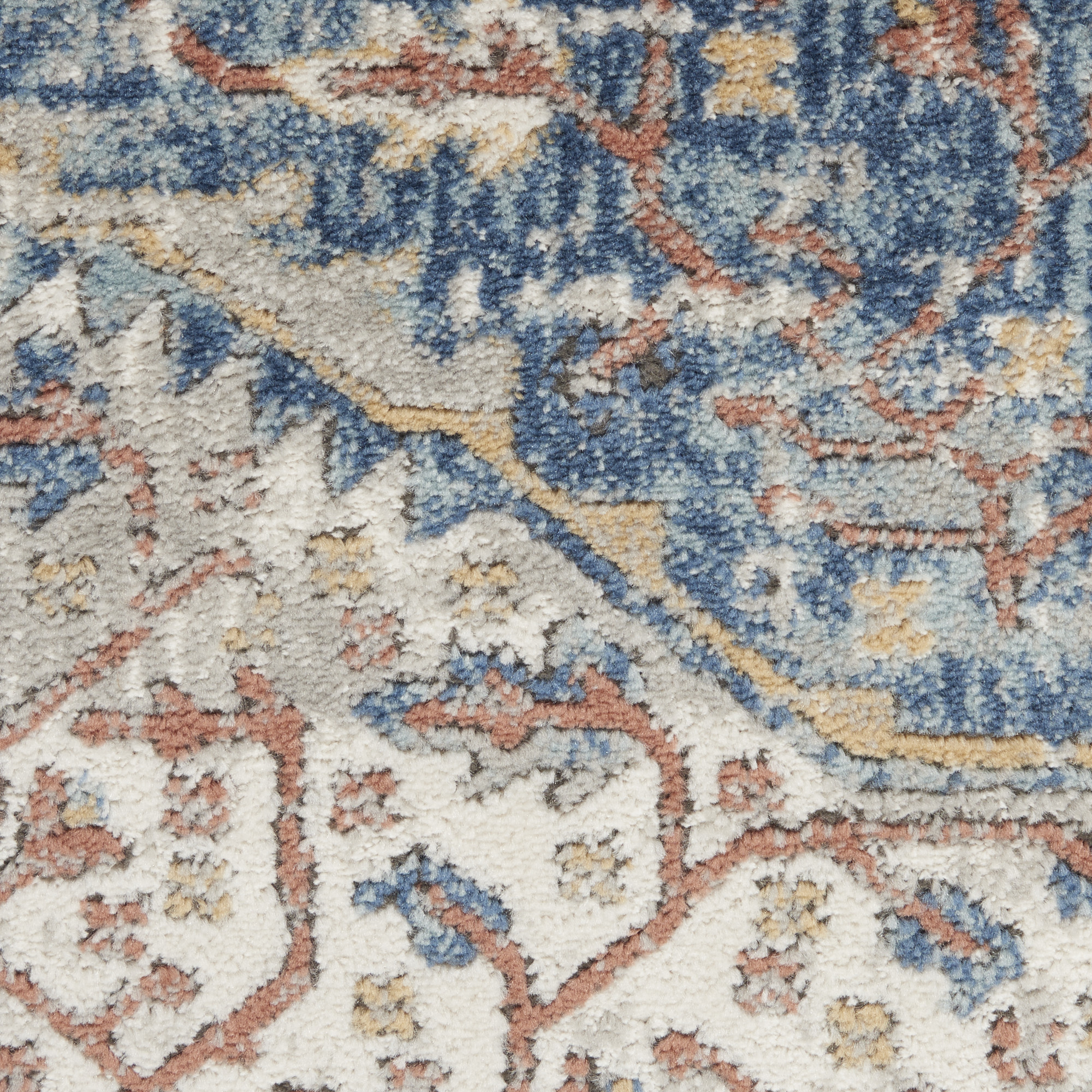2" X 8" Blue And Grey Oriental Power Loom Non Skid Runner Rug