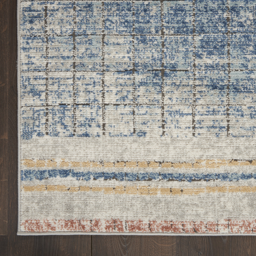 2" X 4" Blue Abstract Power Loom Distressed Non Skid Area Rug