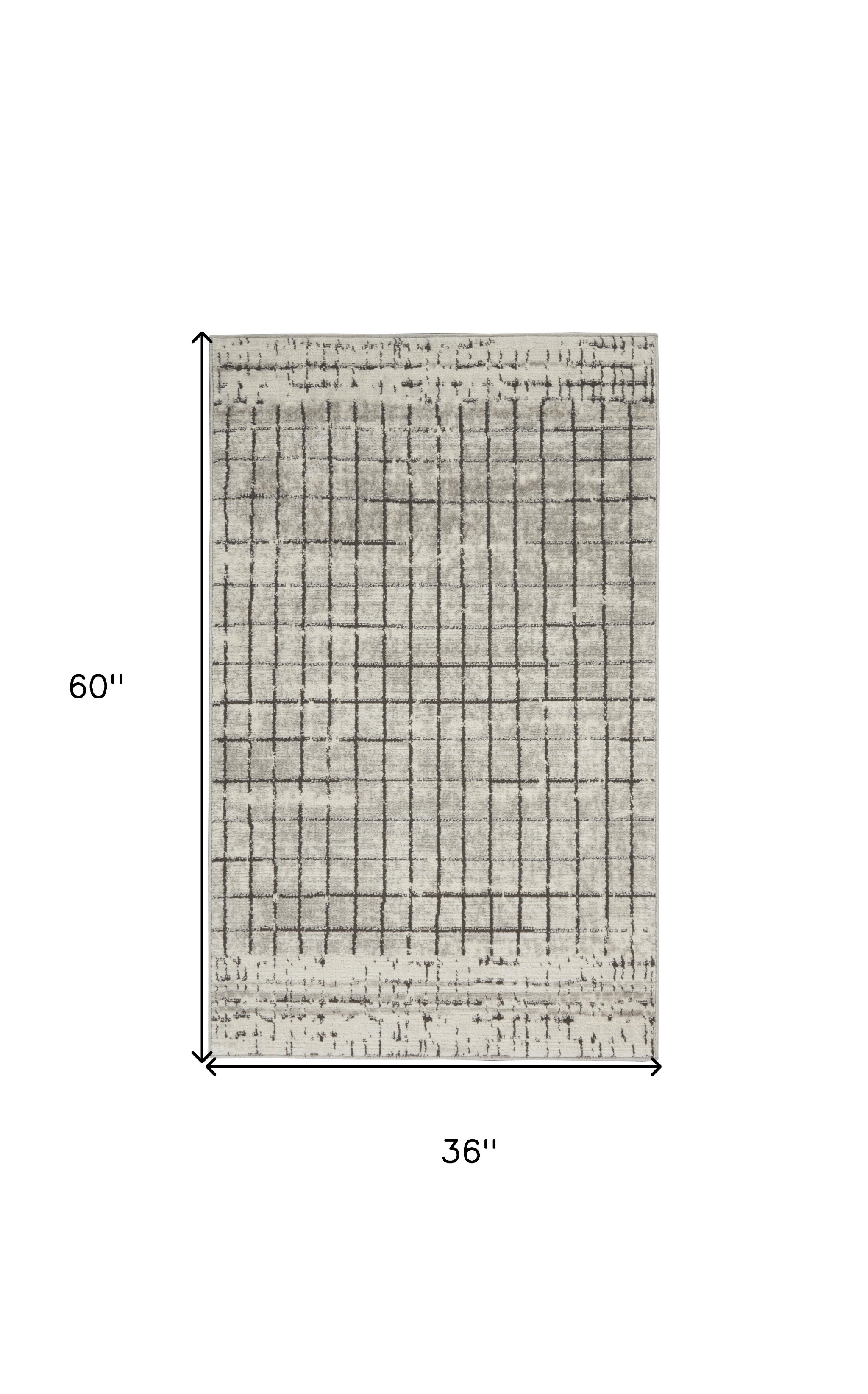 3" X 5" Ivory And Grey Abstract Power Loom Distressed Non Skid Area Rug