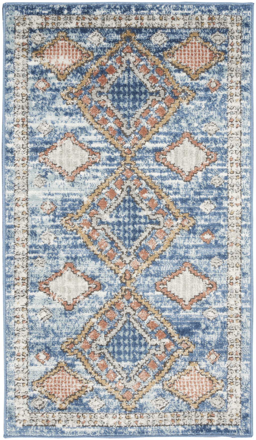 2" X 4" Blue Southwestern Power Loom Non Skid Area Rug