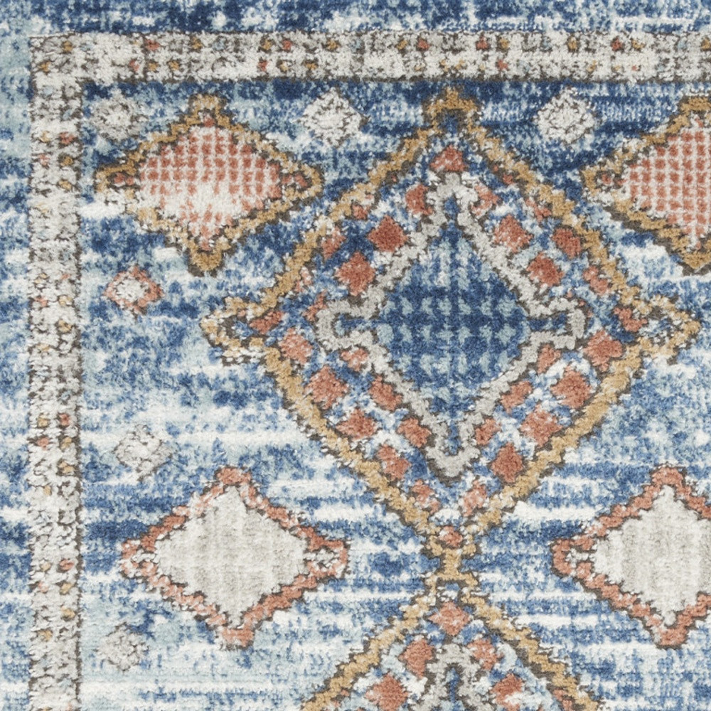 2" X 4" Blue Southwestern Power Loom Non Skid Area Rug