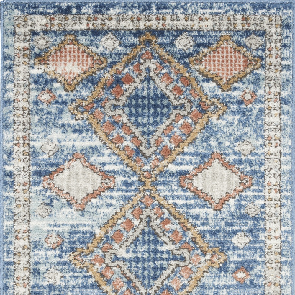 2" X 4" Blue Southwestern Power Loom Non Skid Area Rug
