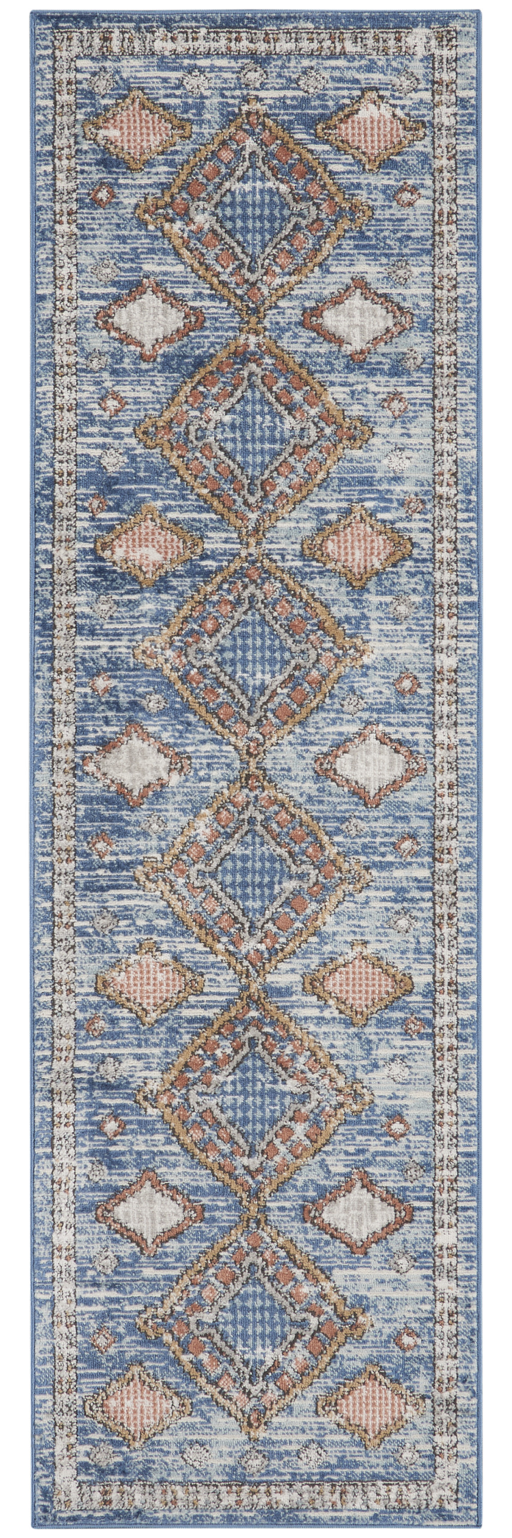 2" X 8" Blue Southwestern Power Loom Non Skid Runner Rug