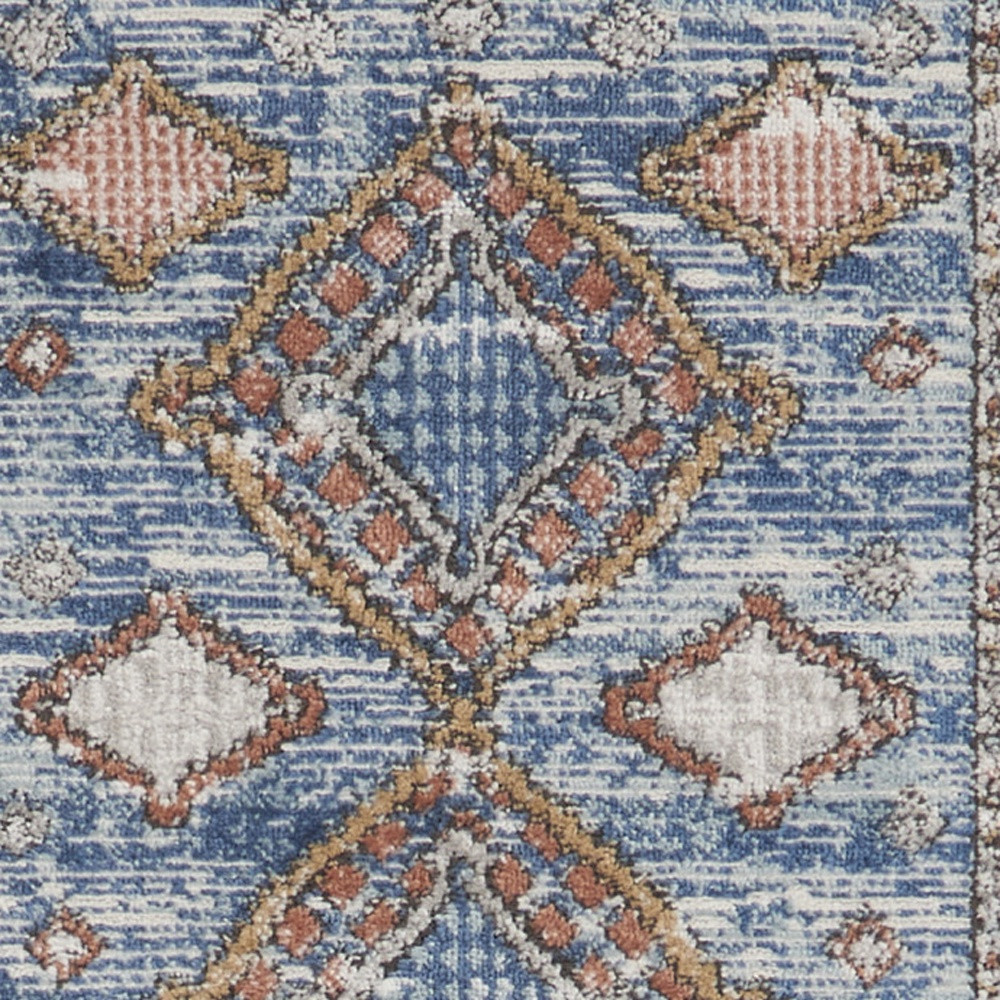 2" X 8" Blue Southwestern Power Loom Non Skid Runner Rug