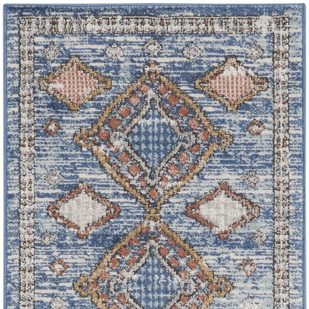 2" X 8" Blue Southwestern Power Loom Non Skid Runner Rug