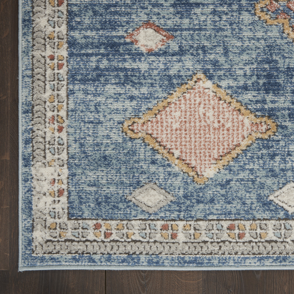 2" X 8" Blue Southwestern Power Loom Non Skid Runner Rug