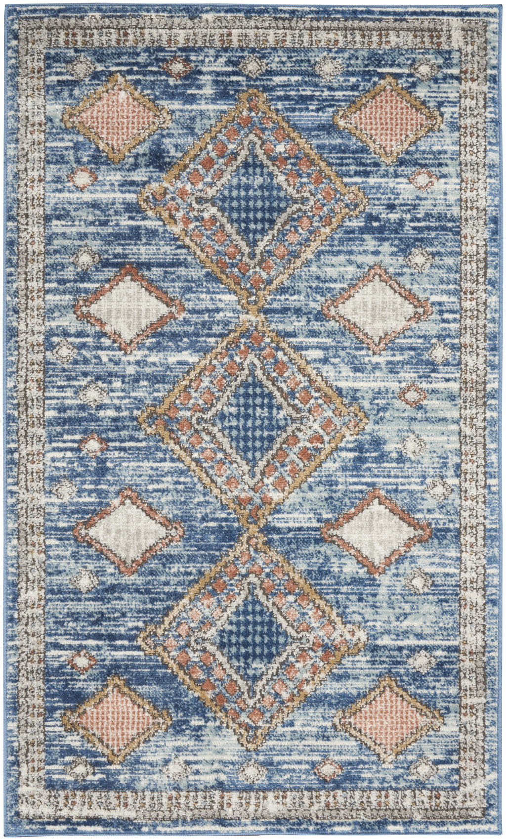 3" X 5" Blue Southwestern Power Loom Non Skid Area Rug