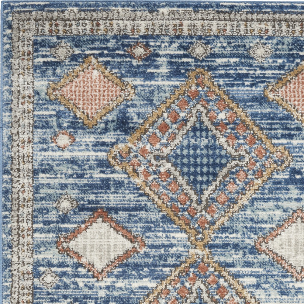 3" X 5" Blue Southwestern Power Loom Non Skid Area Rug