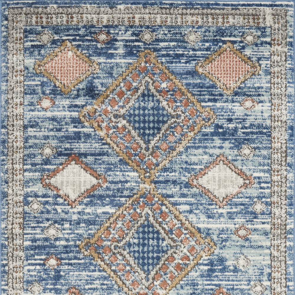 3" X 5" Blue Southwestern Power Loom Non Skid Area Rug