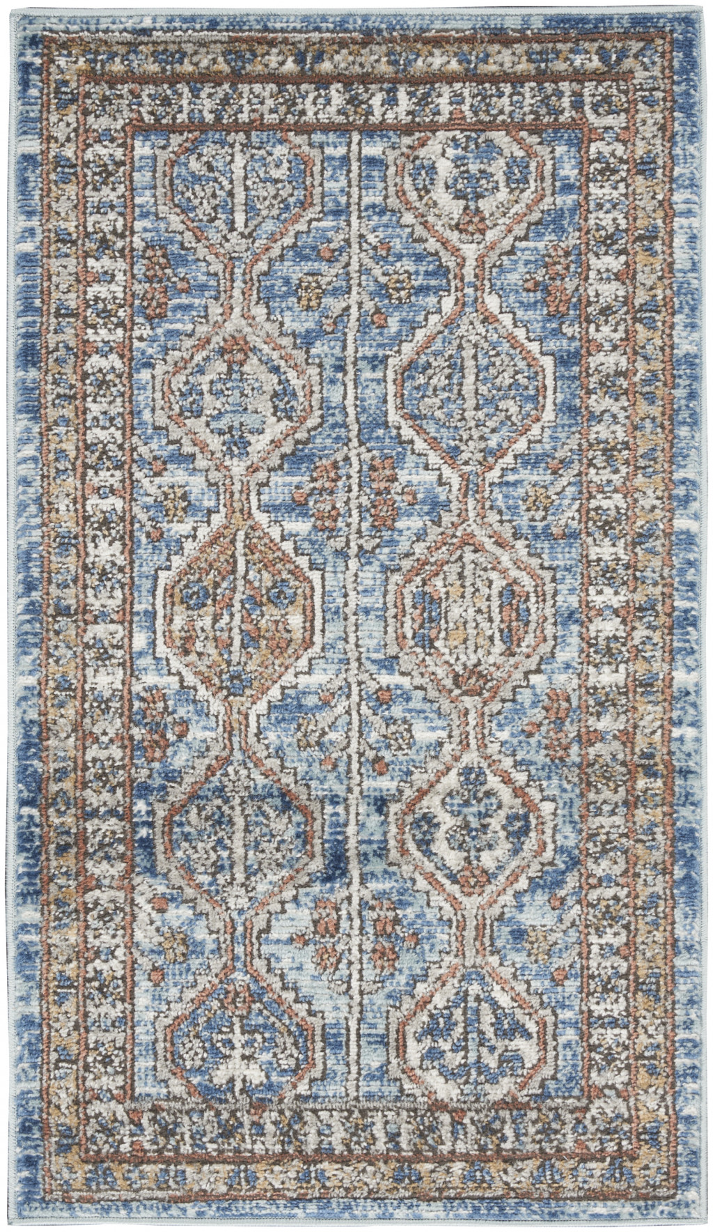 2" X 4" Blue Southwestern Power Loom Non Skid Area Rug