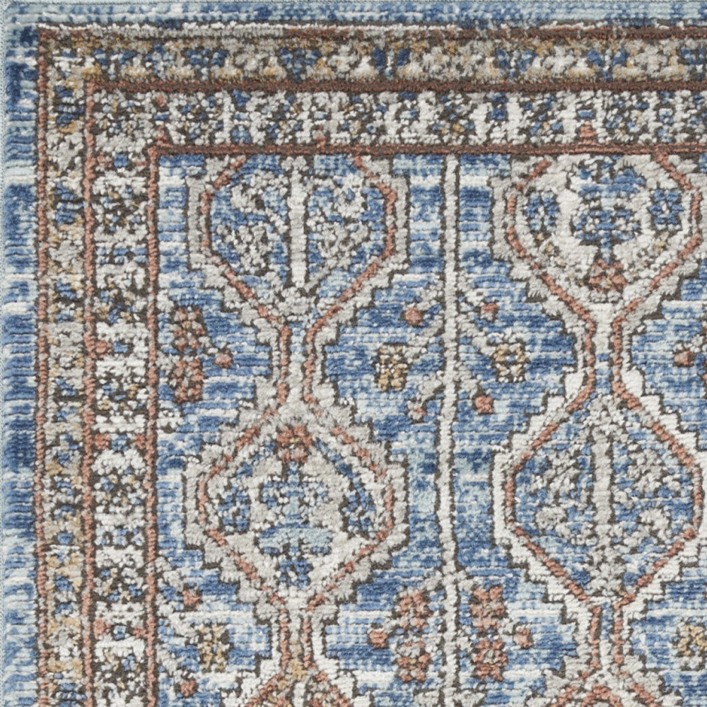 2" X 4" Blue Southwestern Power Loom Non Skid Area Rug