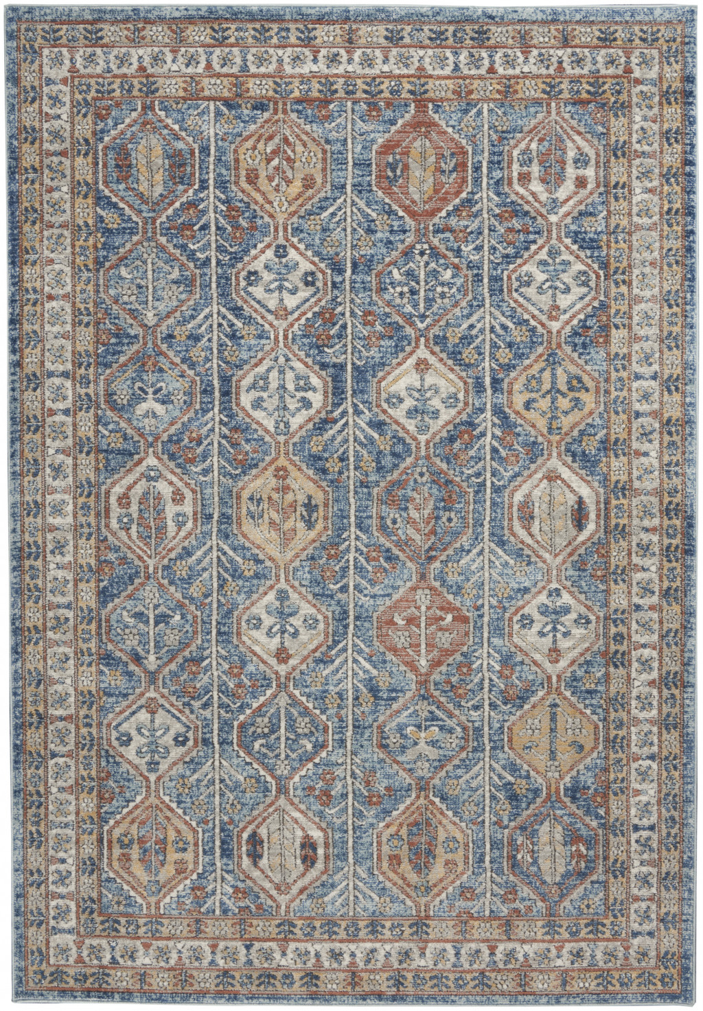 4" X 6" Blue Southwestern Power Loom Non Skid Area Rug