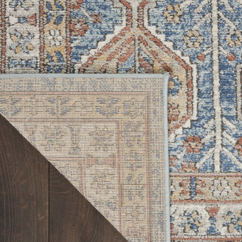 4" X 6" Blue Southwestern Power Loom Non Skid Area Rug