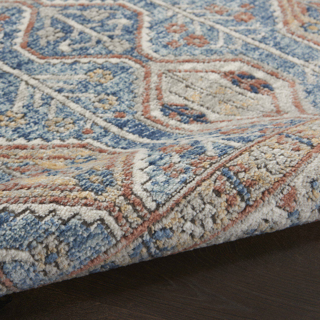 4" X 6" Blue Southwestern Power Loom Non Skid Area Rug