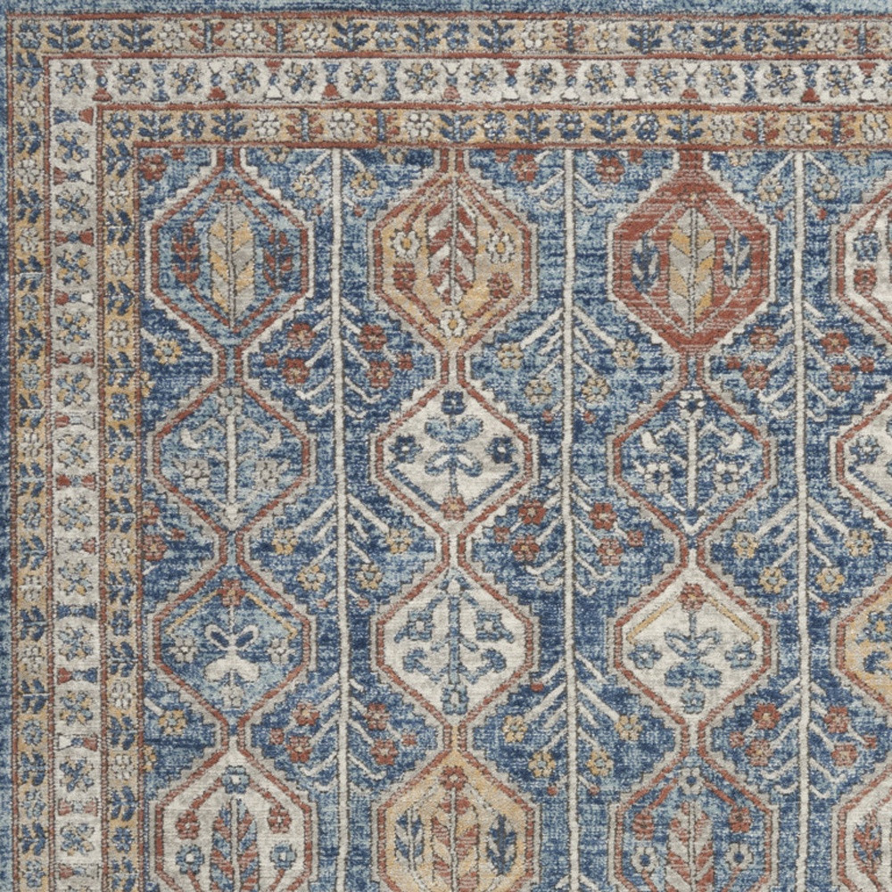4" X 6" Blue Southwestern Power Loom Non Skid Area Rug