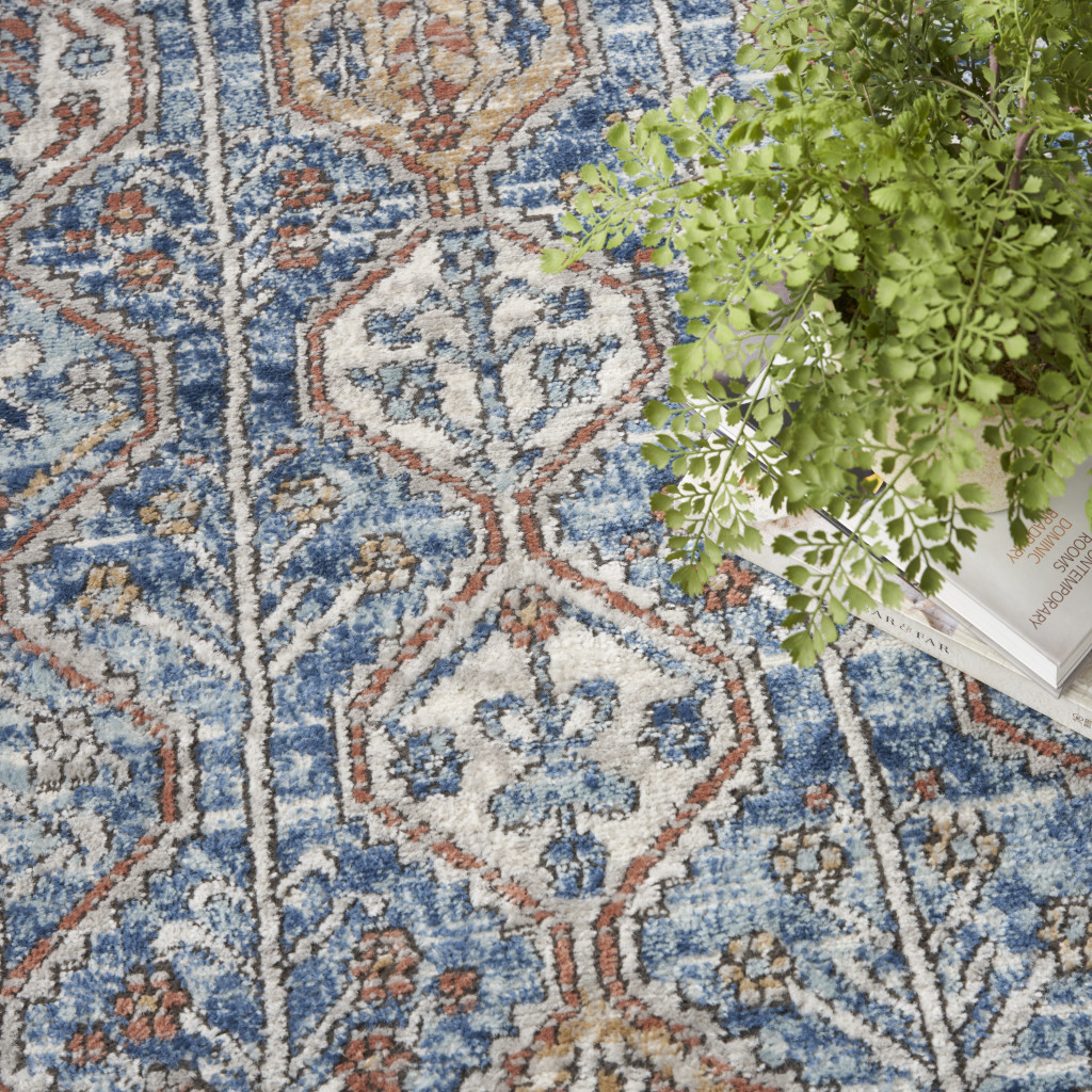 4" X 6" Blue Southwestern Power Loom Non Skid Area Rug