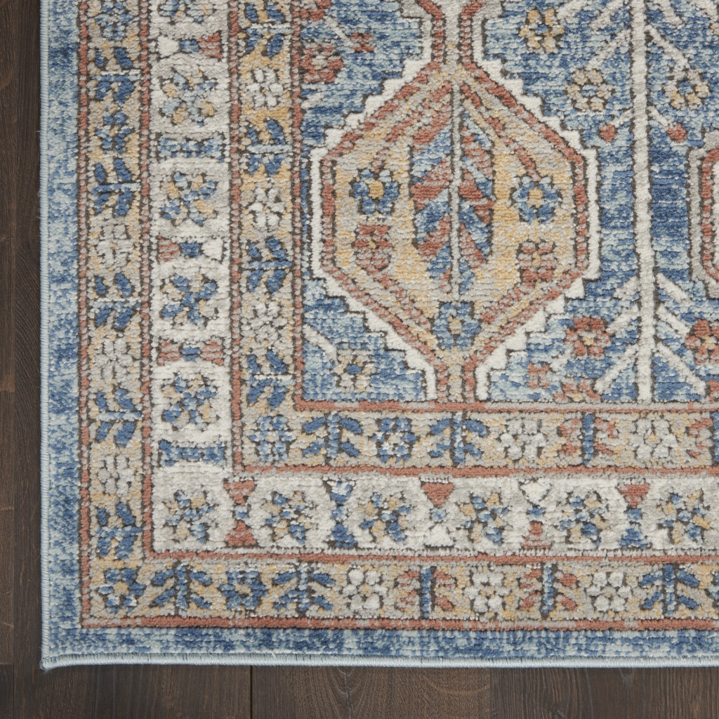 4" X 6" Blue Southwestern Power Loom Non Skid Area Rug