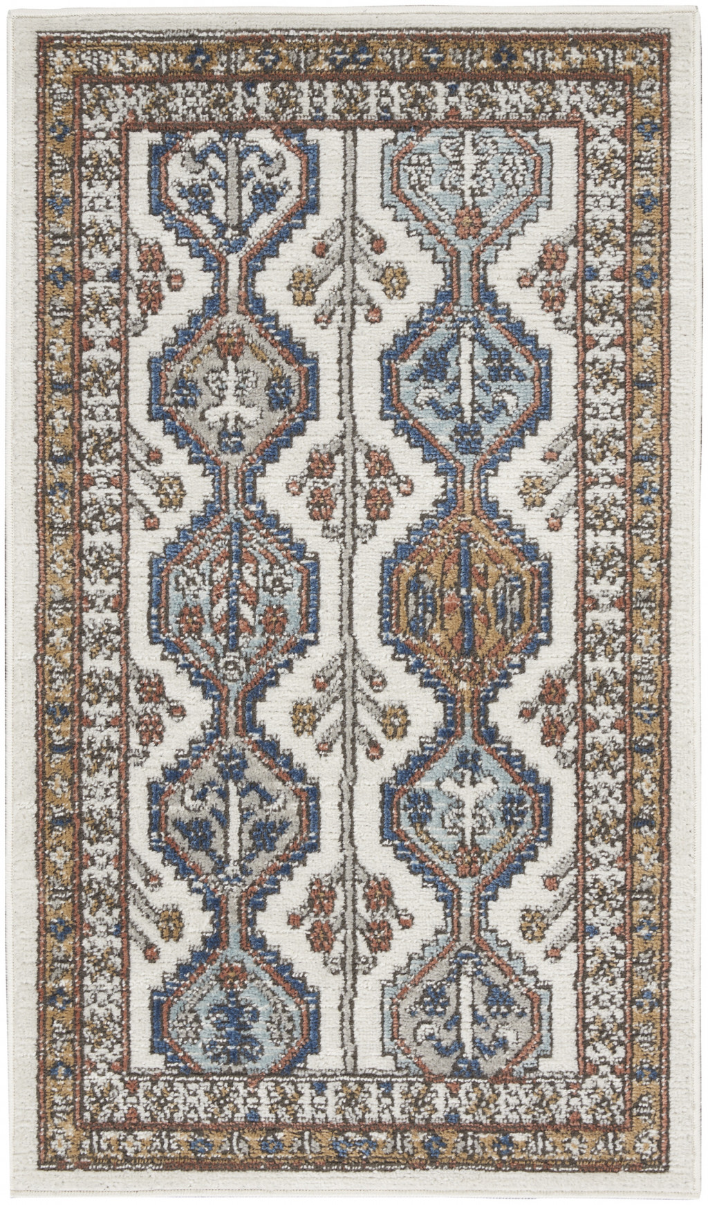 2" X 4" Ivory Southwestern Power Loom Non Skid Area Rug