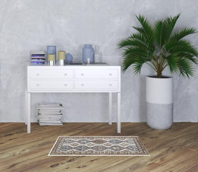 2" X 4" Ivory Southwestern Power Loom Non Skid Area Rug