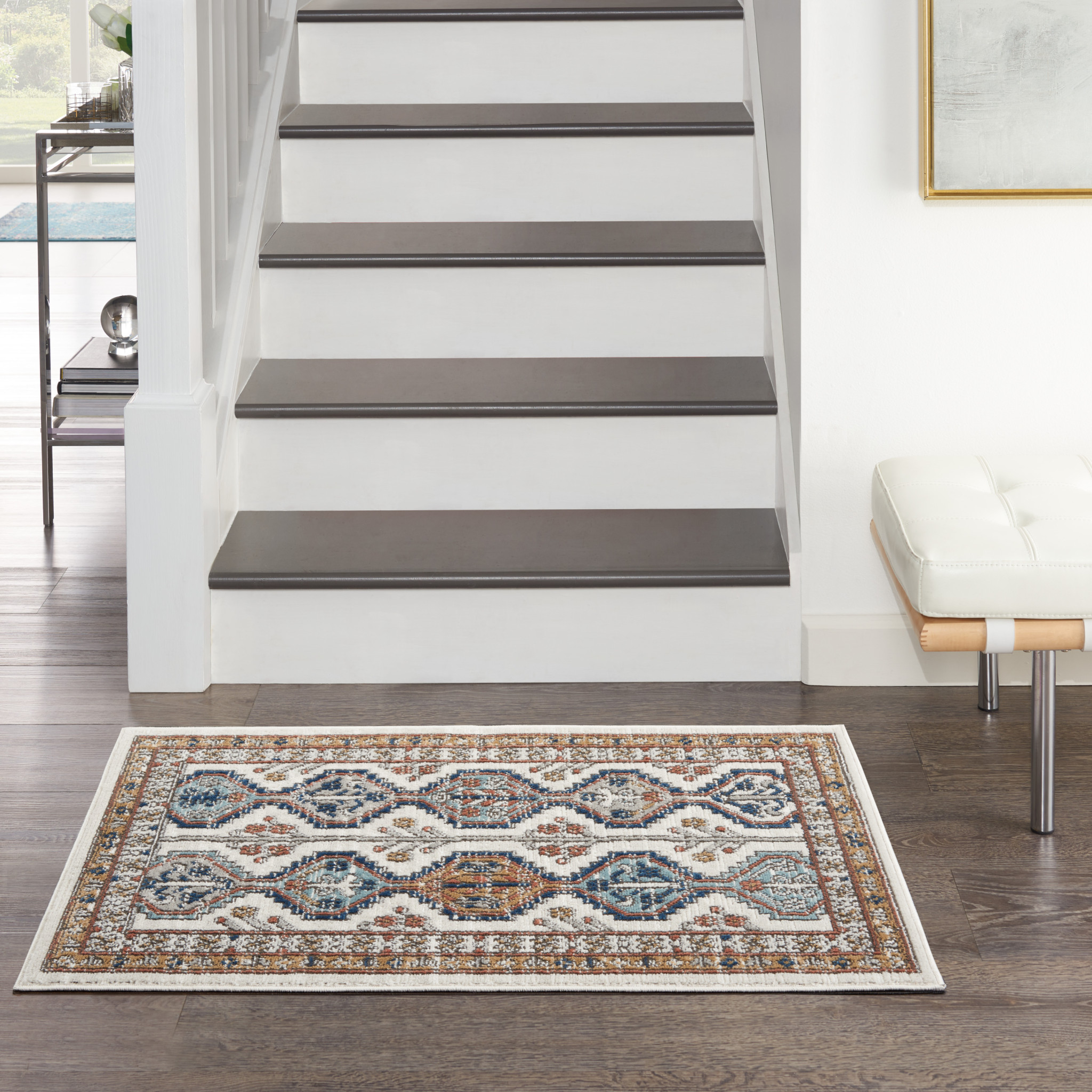 2" X 4" Ivory Southwestern Power Loom Non Skid Area Rug