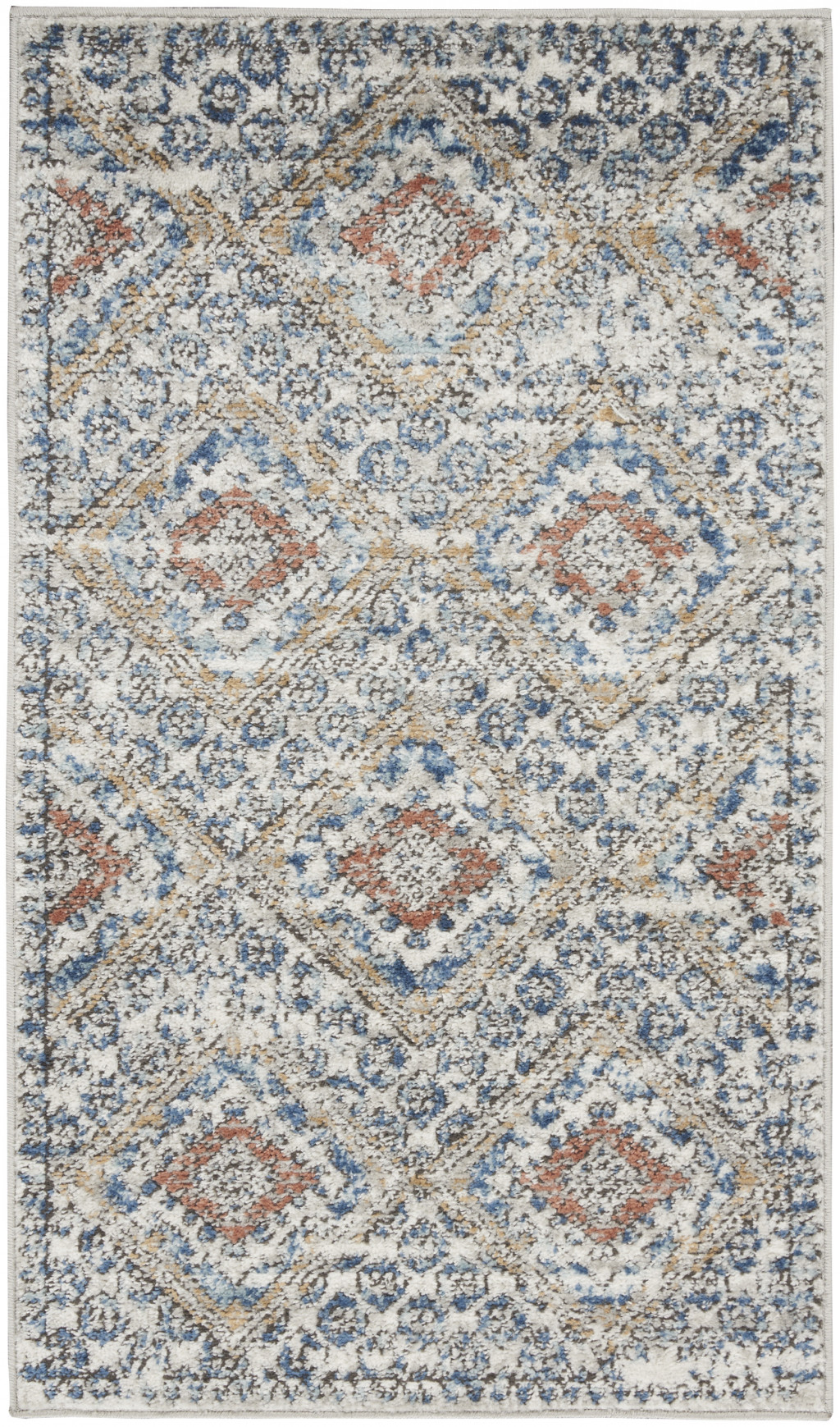 2" X 4" Blue And Ivory Southwestern Power Loom Non Skid Area Rug