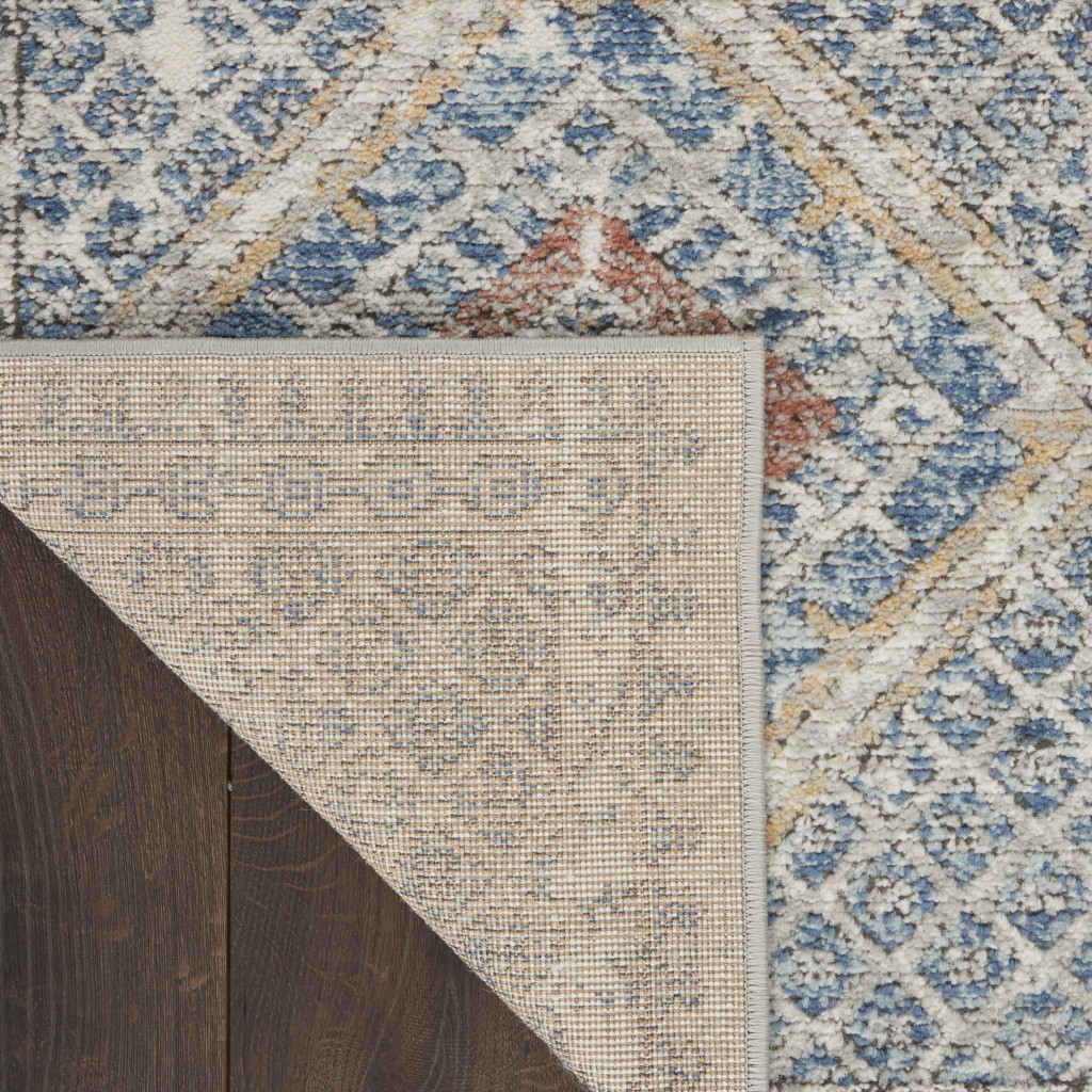 2" X 4" Blue And Ivory Southwestern Power Loom Non Skid Area Rug