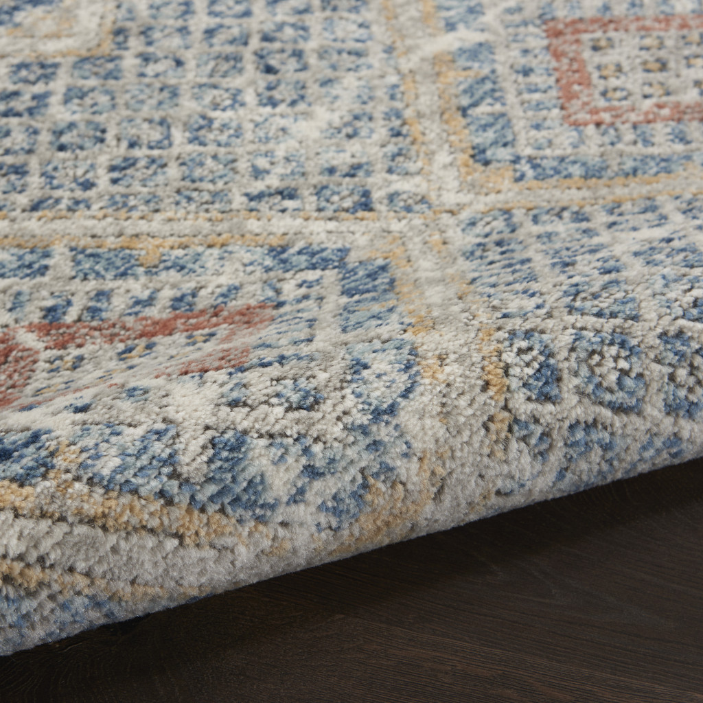 2" X 4" Blue And Ivory Southwestern Power Loom Non Skid Area Rug