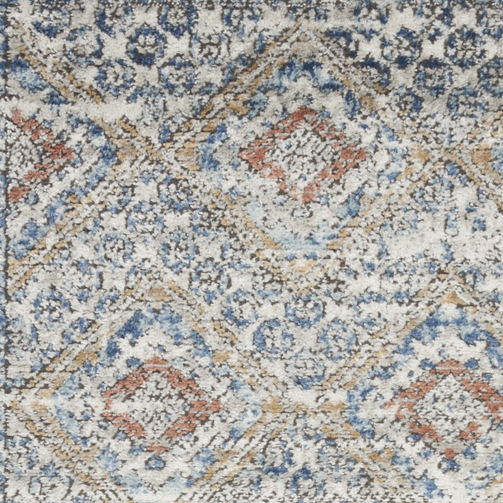 2" X 4" Blue And Ivory Southwestern Power Loom Non Skid Area Rug