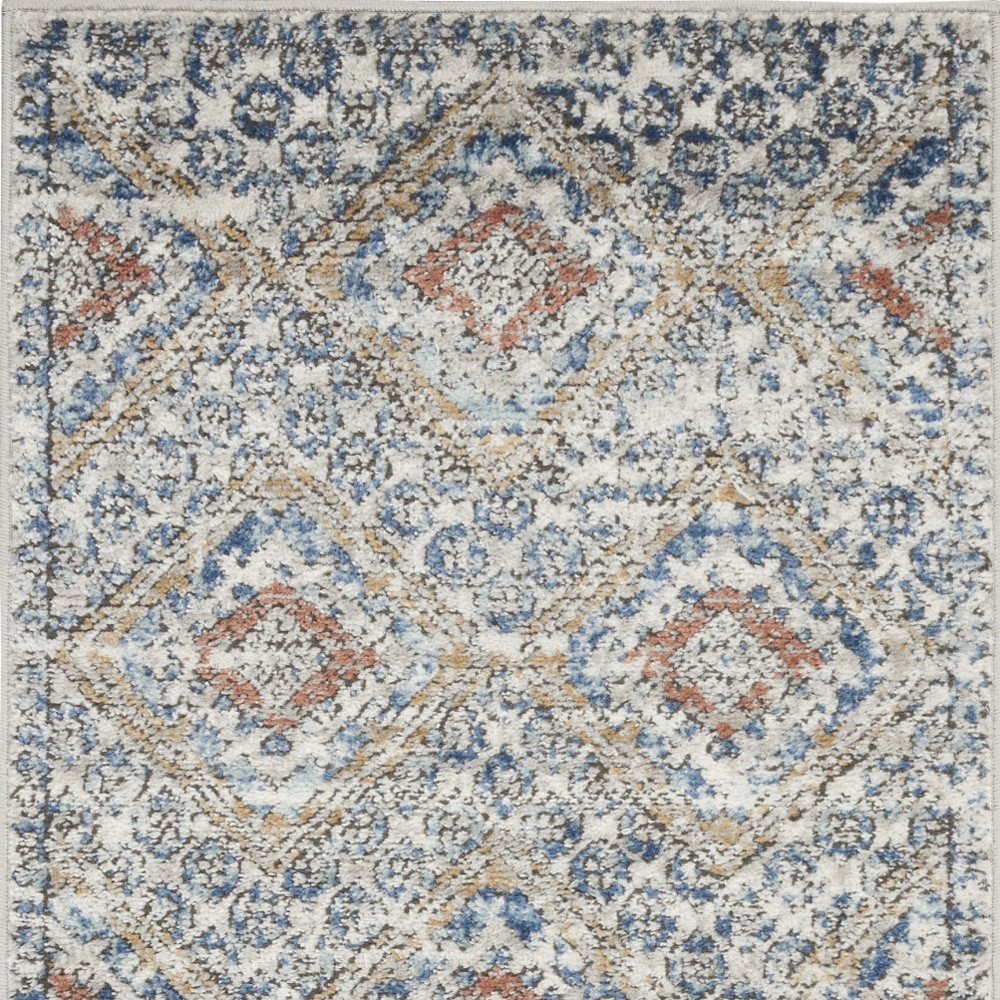 2" X 4" Blue And Ivory Southwestern Power Loom Non Skid Area Rug