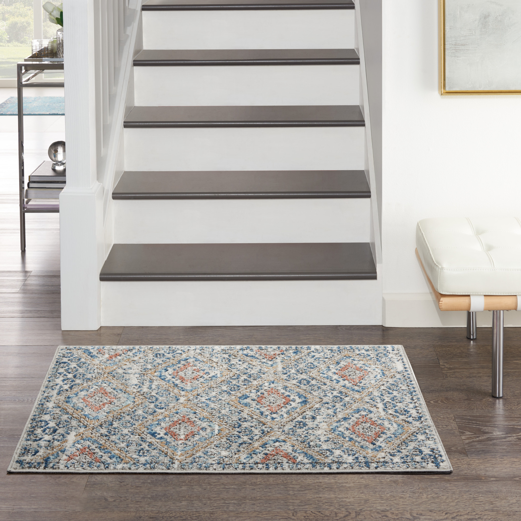 2" X 4" Blue And Ivory Southwestern Power Loom Non Skid Area Rug