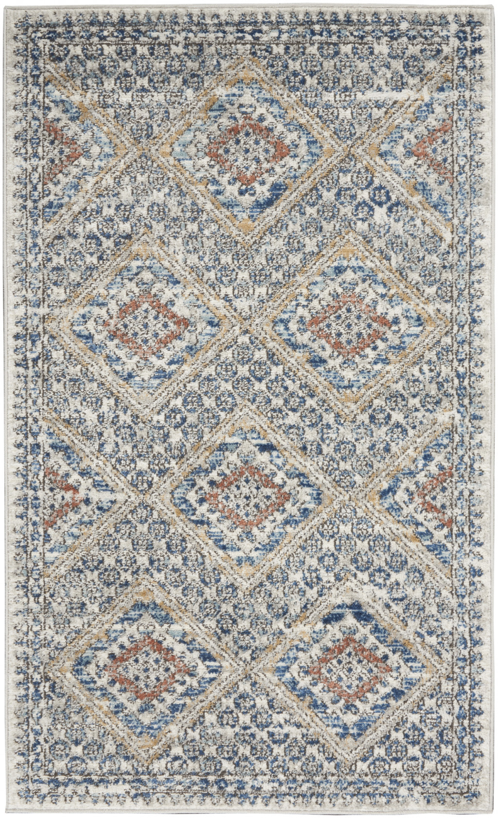 3" X 5" Blue And Ivory Southwestern Power Loom Non Skid Area Rug
