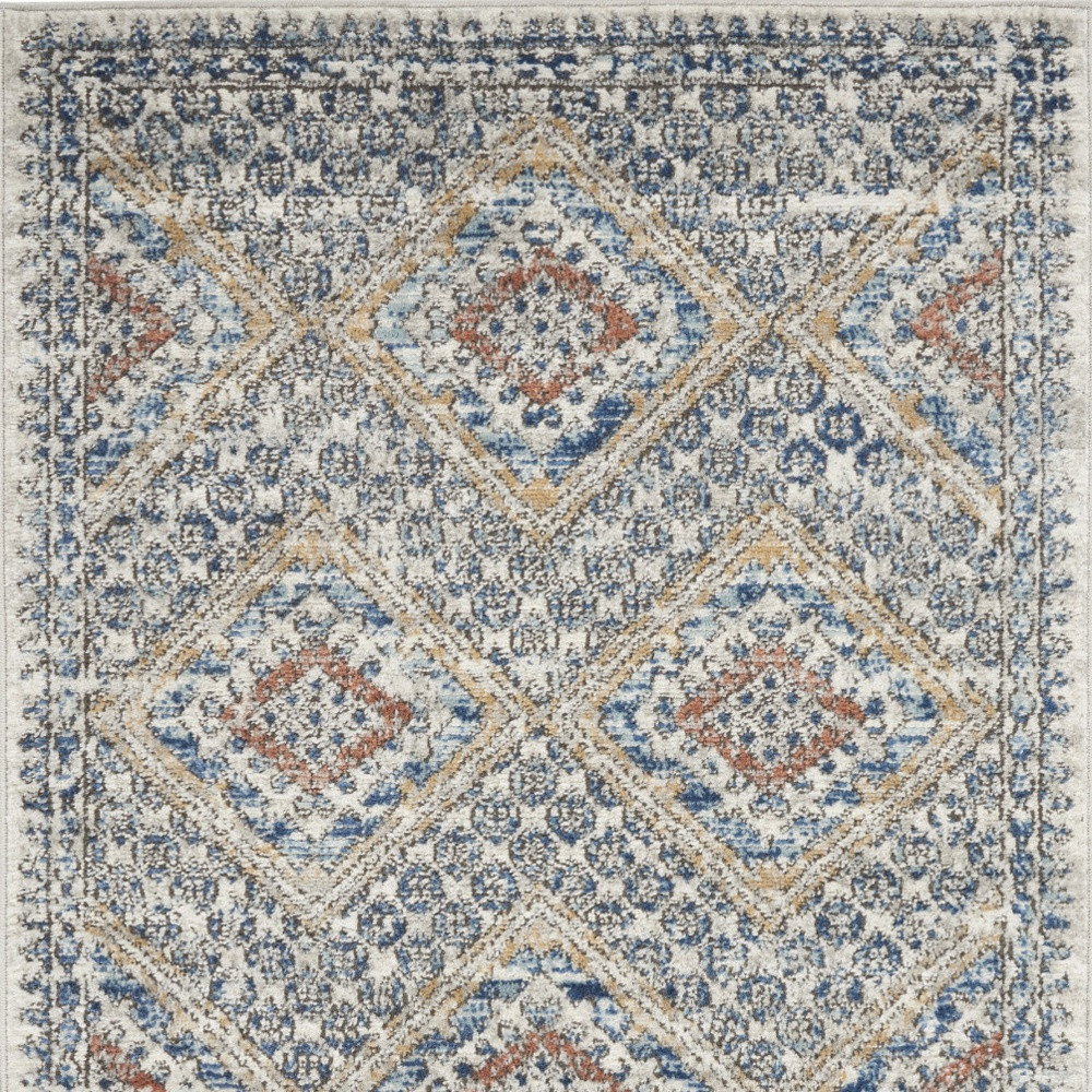 3" X 5" Blue And Ivory Southwestern Power Loom Non Skid Area Rug