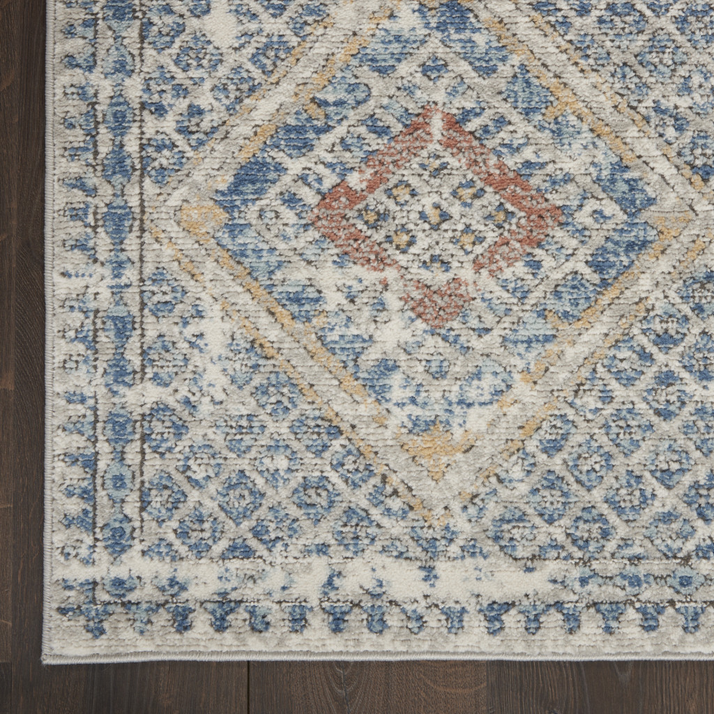 3" X 5" Blue And Ivory Southwestern Power Loom Non Skid Area Rug
