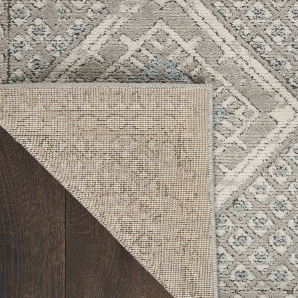 3" X 5" Grey Ivory And Blue Southwestern Power Loom Non Skid Area Rug