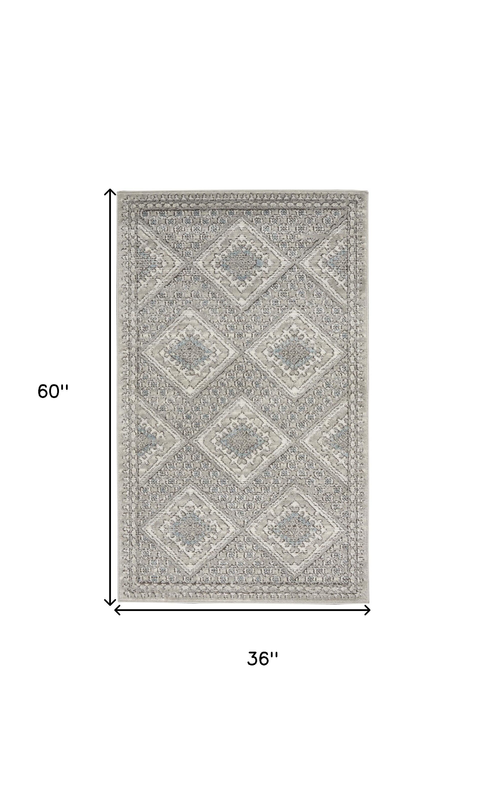 3" X 5" Grey Ivory And Blue Southwestern Power Loom Non Skid Area Rug
