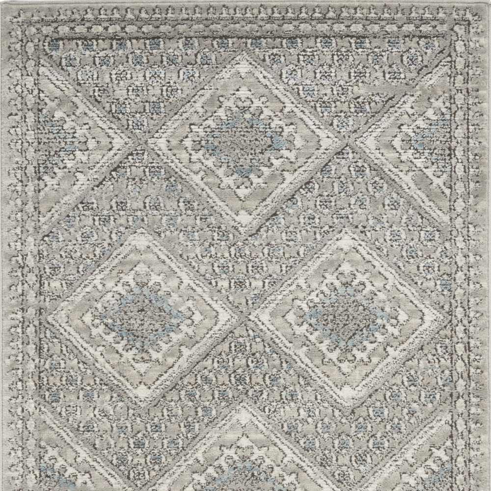 3" X 5" Grey Ivory And Blue Southwestern Power Loom Non Skid Area Rug